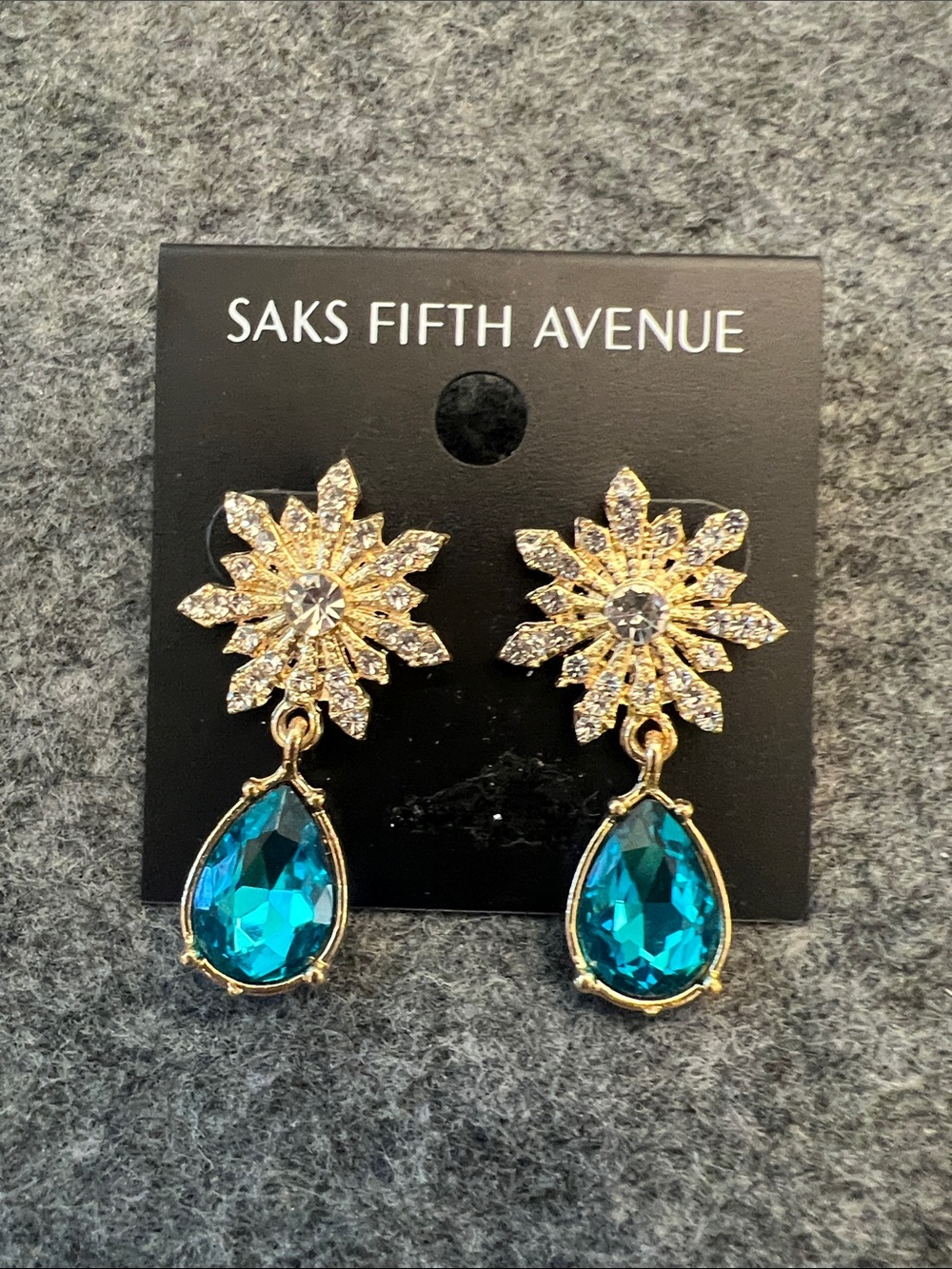 Saks Fifth Avenue Gold-Tone Earrings with Teal Teardrop Crystals